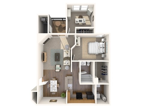 Floor plan for 2 beds, 1 bath, 967 sqft